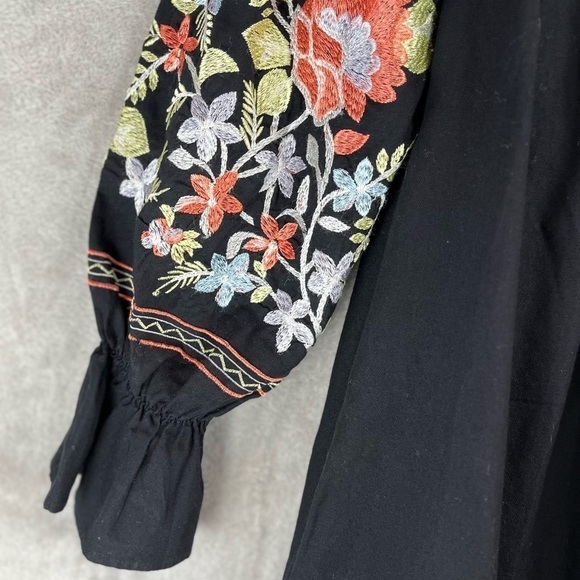 FREE PEOPLE Flour Du Jour Black Heavily Embroidered Floral Shift Dress Size XS - Picture 5 of 16